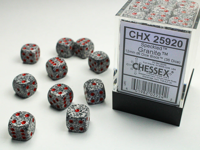 Chessex 12mm d6 Dice Block - Speckled Granite (36 dice)