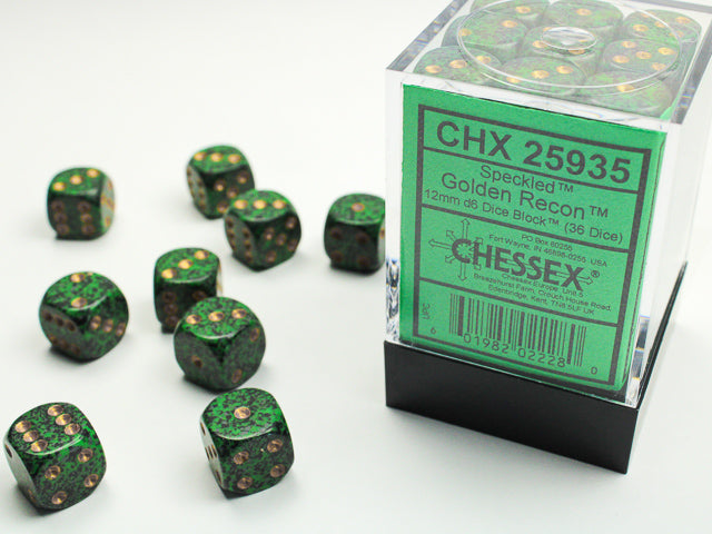 Chessex 12mm d6 Dice Block - Speckled Golden Recon (36 dice)