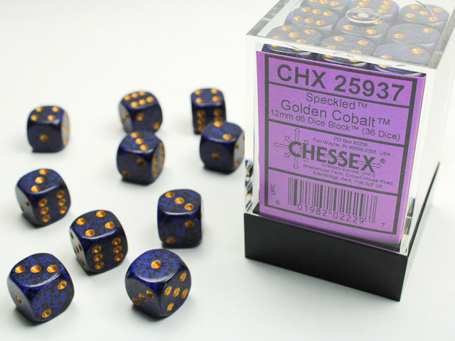 Chessex 12mm d6 Dice Block - Speckled Golden Cobalt (36 dice)