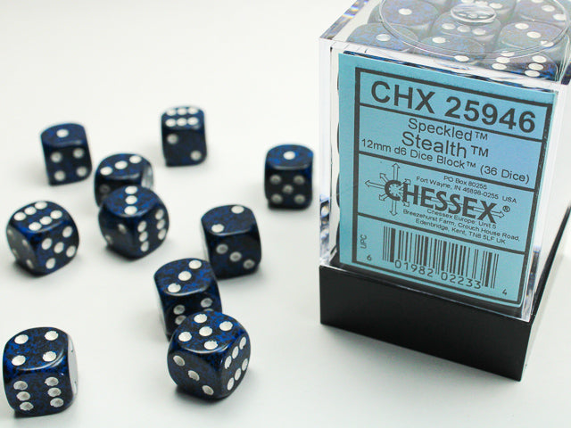 Chessex 12mm d6 Dice Block - Speckled Stealth (36 dice)