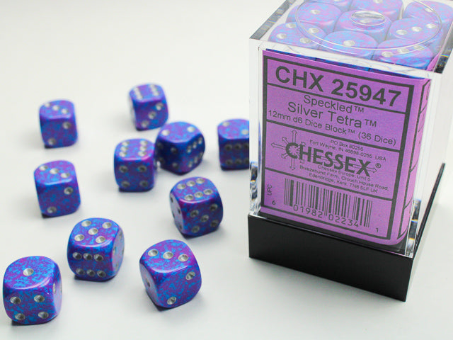 Chessex 12mm d6 Dice Block - Speckled Silver Tetra (36 dice)