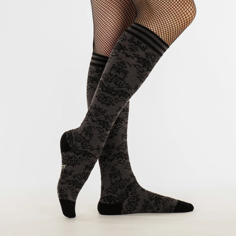 Foot Clothes Socks: Mall Goth Bat Damask Knee High Socks