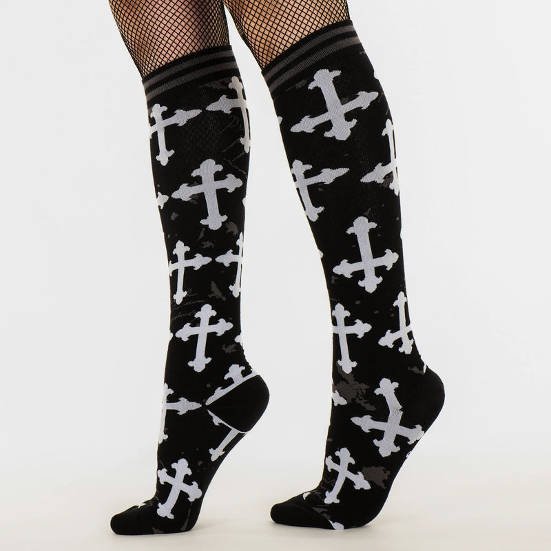 Foot Clothes Socks: Mall Goth Gothic Crosses Knee High Socks