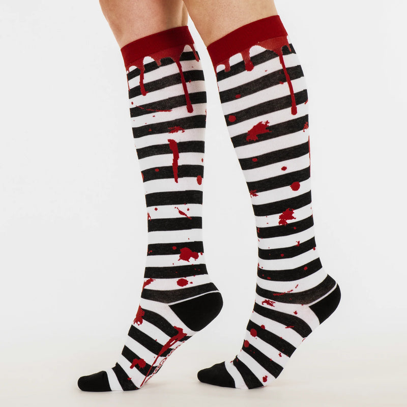 Foot Clothes Socks: Mall Goth Sanguine Stripes Knee High Socks