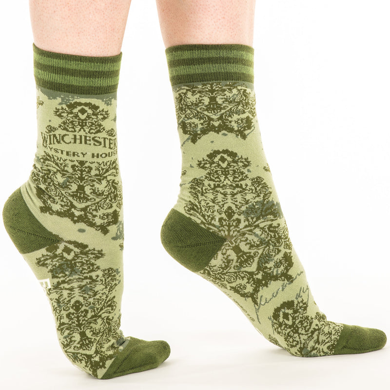 Foot Clothes Socks: Winchester Mystery House® Ghoulish Green Damask Crew Sock