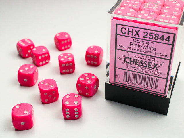 Chessex Opaque: 12MM D6 Opaque Pink/White (36)