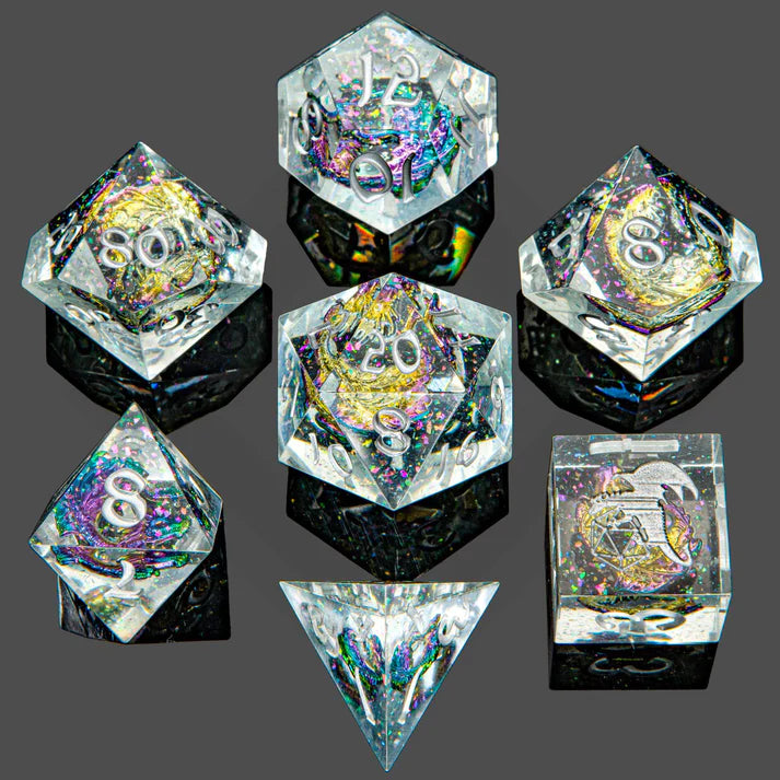 Hymgho Sharp Edge Resin Dice: Metal Chaotic Dragons