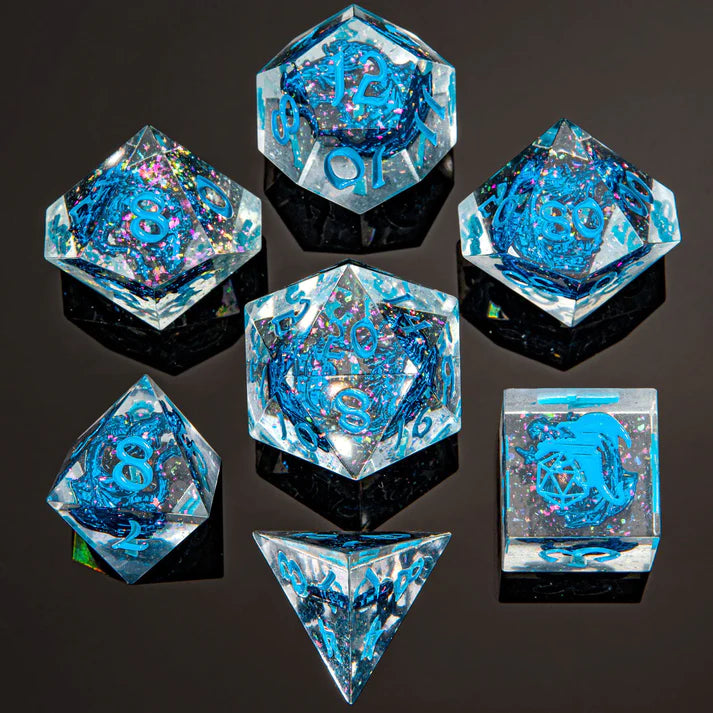 Hymgho Sharp Edge Resin Dice: Metal Blue Dragons