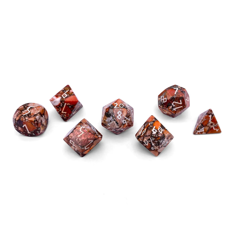 Norse Foundry 7 Die Gemstone RPG Dice Set: Bronzite Orange Imperial Jasper