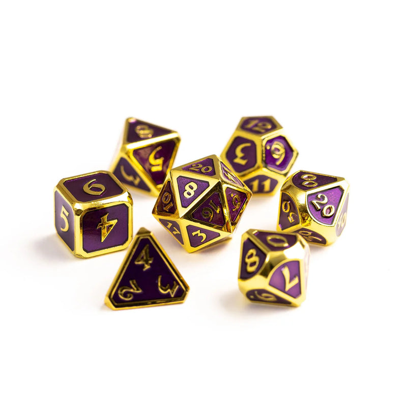 Die Hard Dice 7 Die Metal Dice Set: Mythica - Gold Amethyst