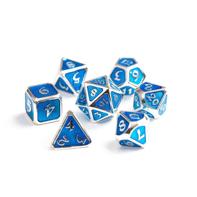 Die Hard Dice 7 Die Metal Dice Set: Mythica - Platinum Aquamarine