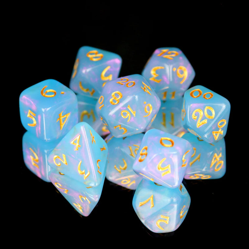 Die Hard Dice 7pc RPG Set - Elessia Moonstone Rumara with Gold