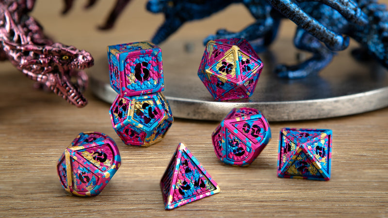 Hymgho Metal Hollow Wyvern Dice - Aluminium Polyhedral Set (7)