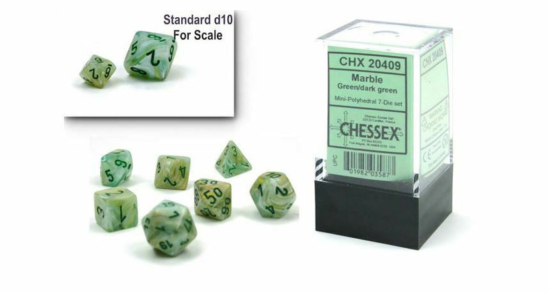 Chessex Mini Dice: Marble - Green/Dark Green 7 Dice Set