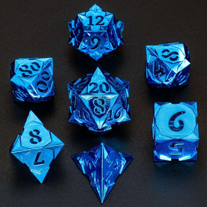 Hymgho Morning Star Metal Dice - Shiny Blue Polyhedral Set (7)