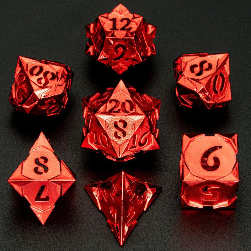 Hymgho Morning Star Metal Dice - Shiny Red Polyhedral Set (7)