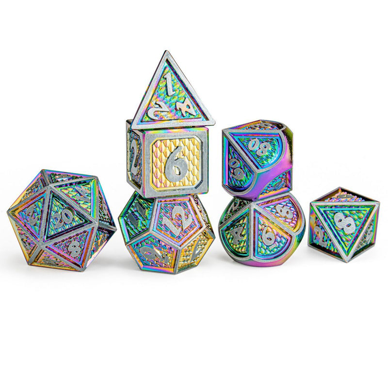 Hymgho Metal Behemoth Dice - Brushed Rainbow Polyhedral Set (7)