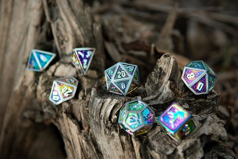 Hymgho Metal Drconis Dice - Brushed Rainbow Polyhedral Set (7)