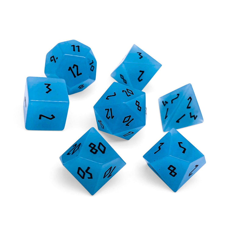 Norse Foundry 7 Die Glass RPG Dice Set: Cerulean Blue K9 Glass