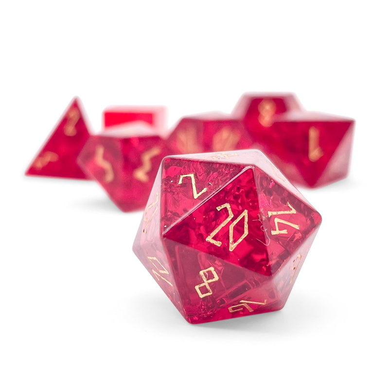 Norse Foundry 7 Die Glass RPG Dice Set: Shattered Garnet Zircon Glass