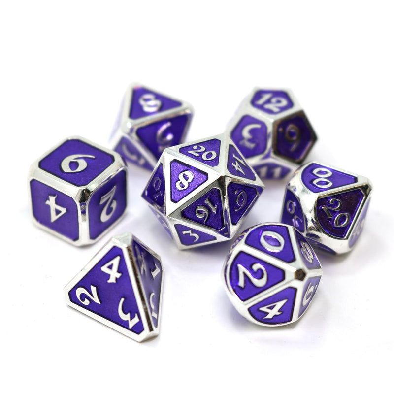 Die Hard Dice 7 Die Metal Dice Set: Mythica Platinum Amethyst