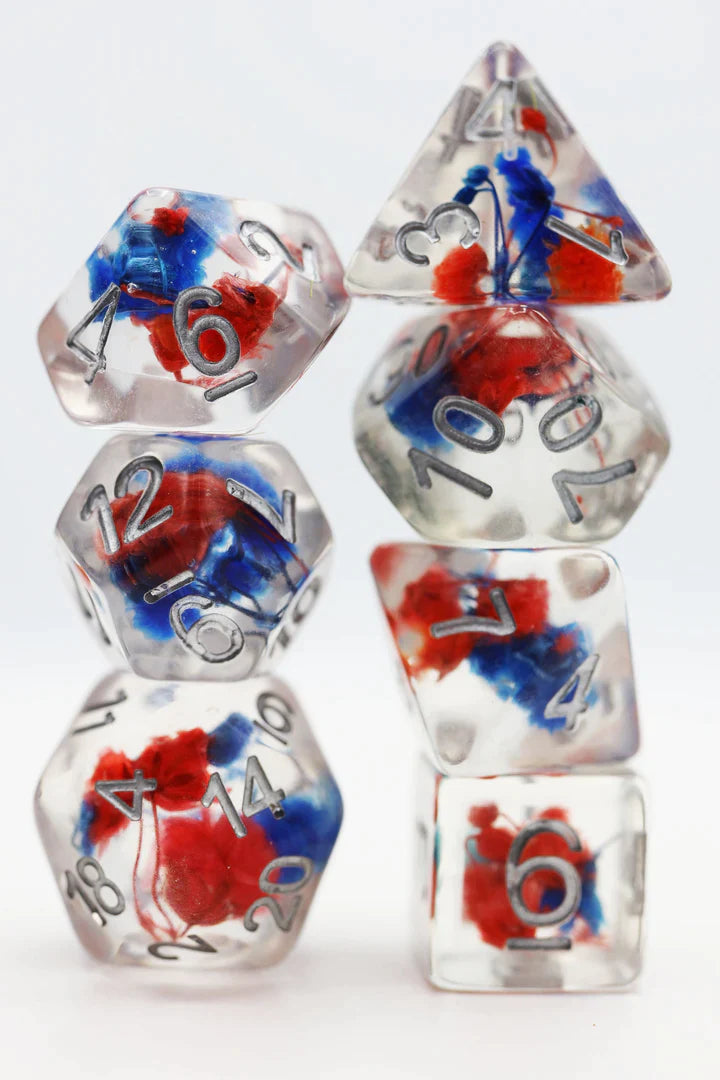 Red & Blue Flower RPG Dice Set