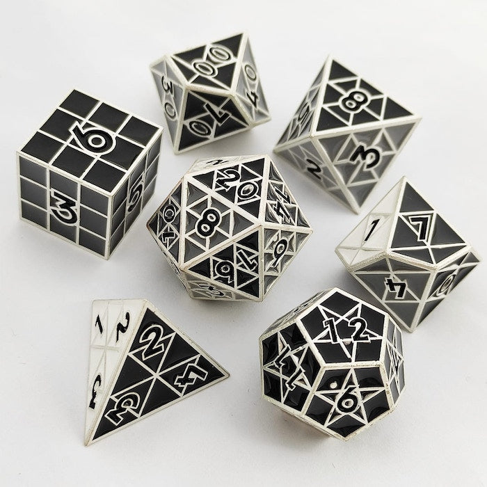 Puzzle Cube: Shades of Gray - Metal 8 piece Dice Set