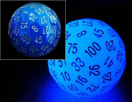 100 Sided Die - Glow Blue D100