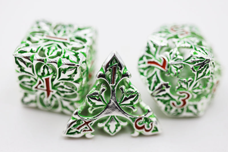 Fleur de Lis: Green - Hollow Metal RPG Dice Set