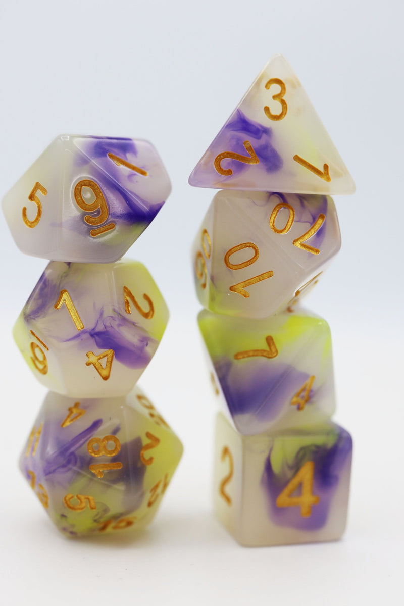 Yellow & Purple Jade RPG Dice Set