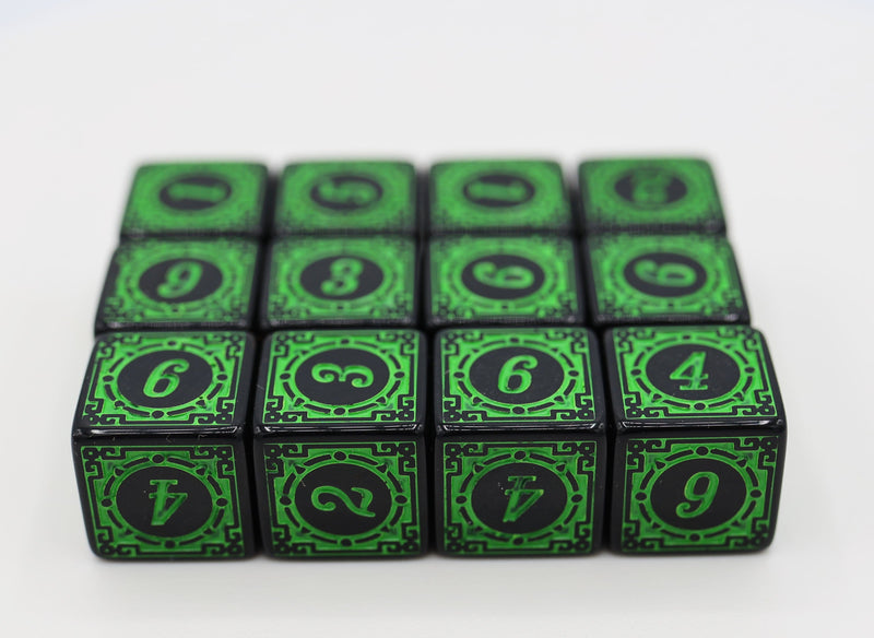 12 piece D6's - Magic Burst Green