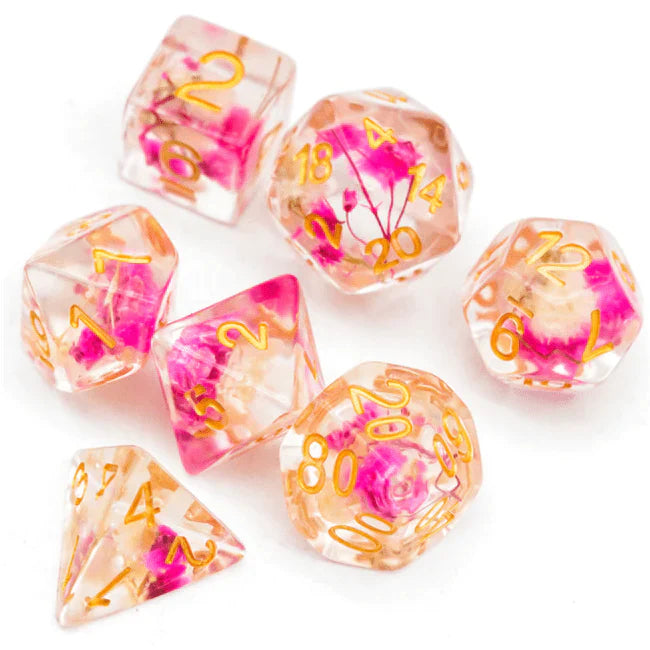 Pink & White Flower RPG Dice Set