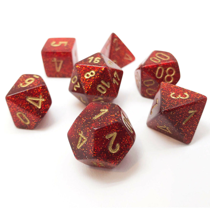 Chessex Glitter: Ruby Red/Gold 7 Dice Set