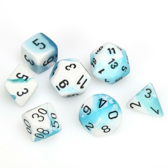 Chessex Gemini: Teal-White/Black 7 Dice Set